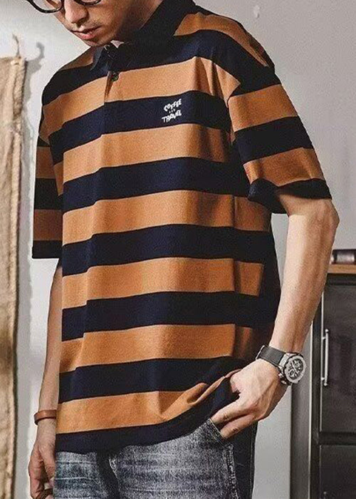 Herren New Print Kaffee Shirt Sommer Polo gestreifte Baumwolle