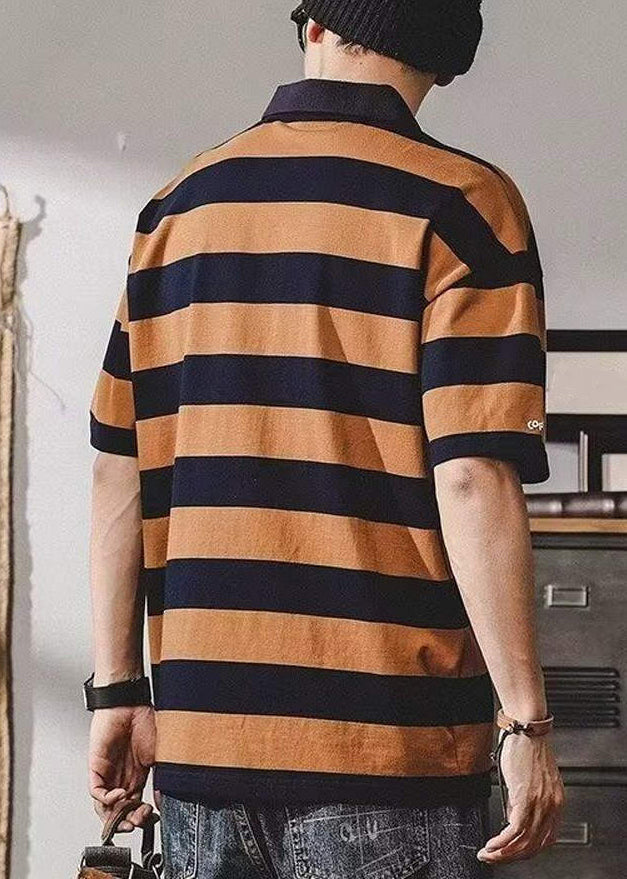 Herren New Print Kaffee Shirt Sommer Polo gestreifte Baumwolle