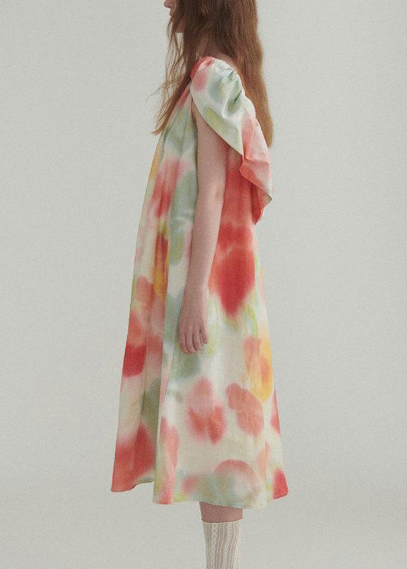 Nouvelle robe en lin à imprimé à volants color block été XX045