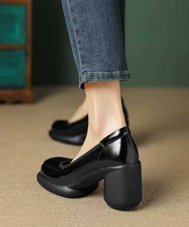 Dunkles Leder Ferse Spleißen Hohe Rindsleder Grau Heels Neue Chunky