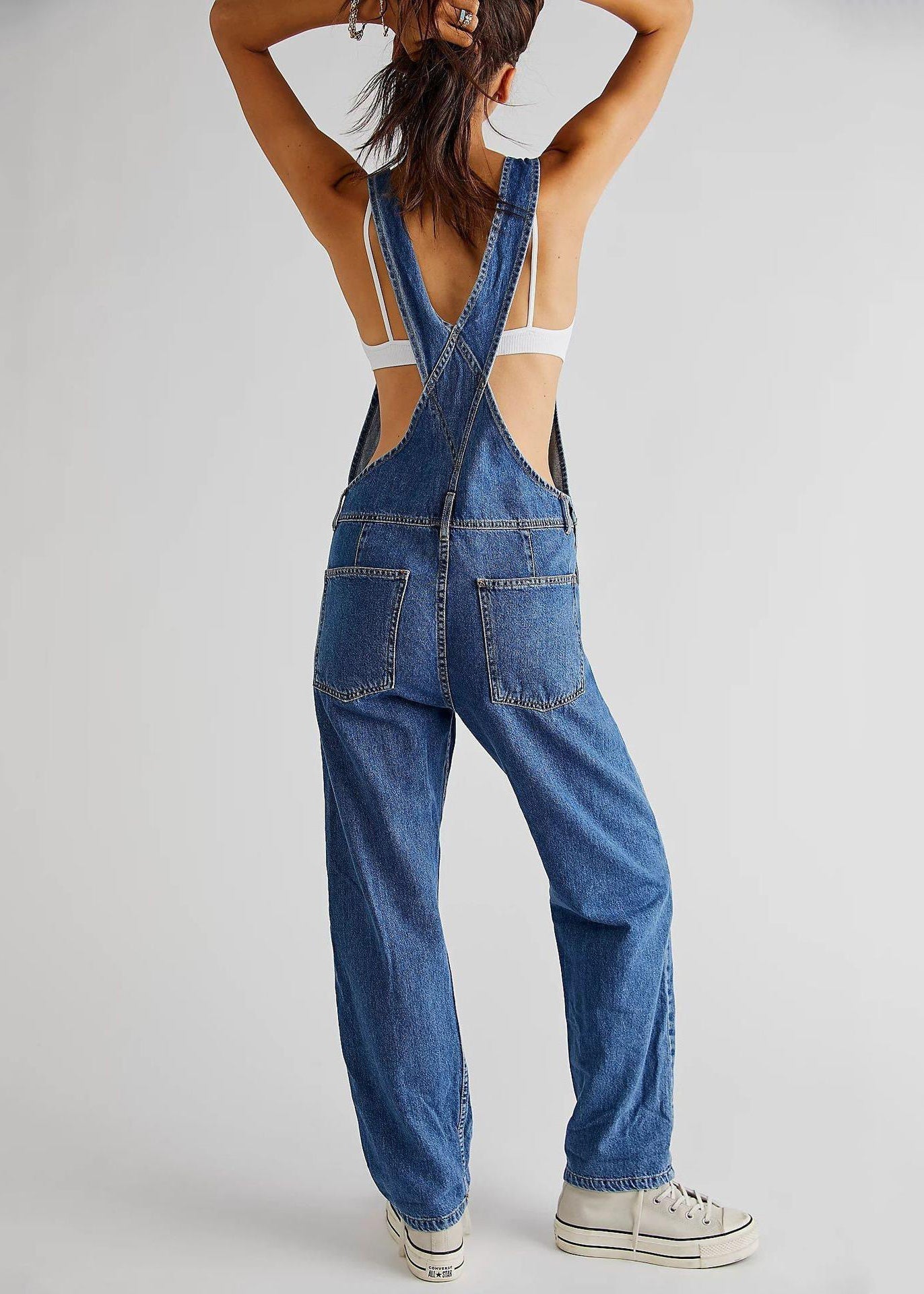 Sleeveless Jumpsuit Denim Design Blue New Pockets Original