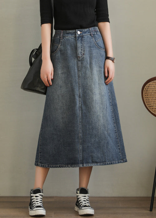 New Denim Blue Pockets Side Open High Waist Denim Skirt Summer QA1001 Ada Fashion