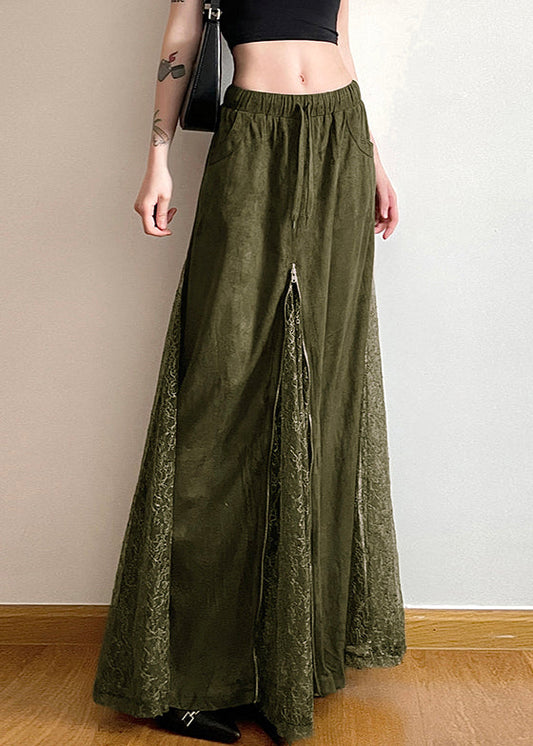 Neue grüne elastische Taille Spitze Patchwork Maxi Röcke Sommer PP006