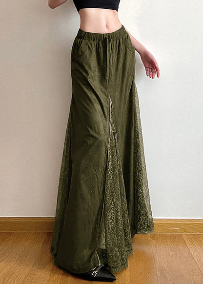 New Green Elastic Waist Lace Patchwork Maxi Skirts Summer PP006