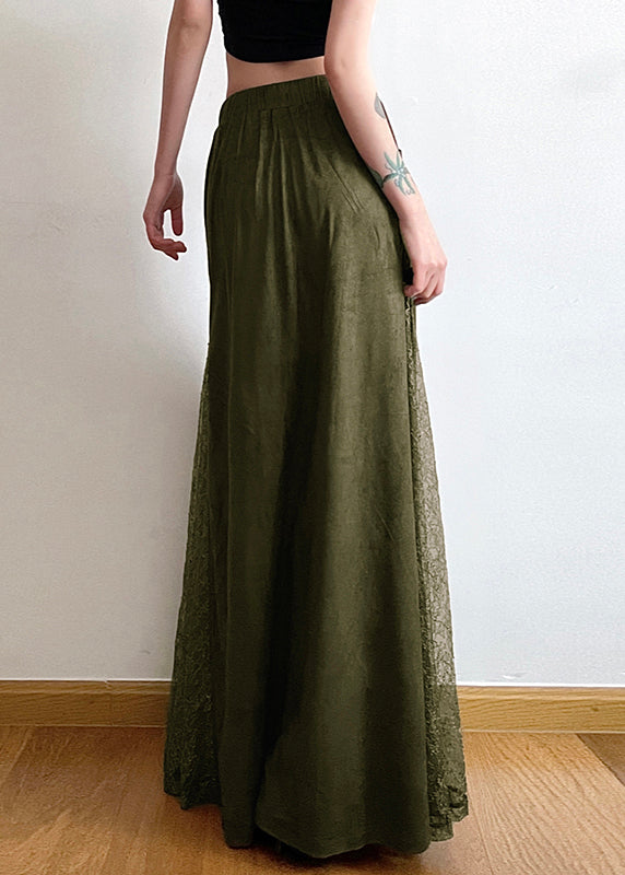 New Green Elastic Waist Lace Patchwork Maxi Skirts Summer PP006