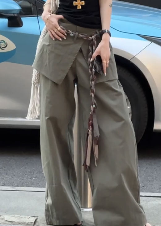 Waist Cotton False Pieces New Fall Two High Green Pants