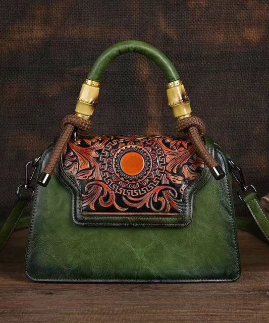 New Green Hand Carved Retro Chinese Style Tote Handbag HJ1007
