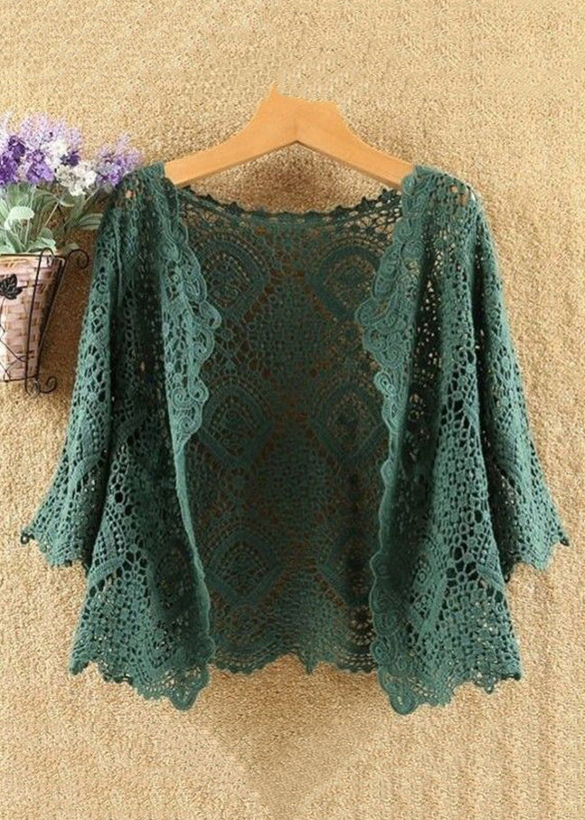 New Green Hollow Out Solid Cotton Knit Cardigans Summer Ada Fashion