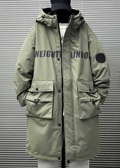 New Green Hooded Letter Pockets Duck Down Men Down Coat Winter RM019