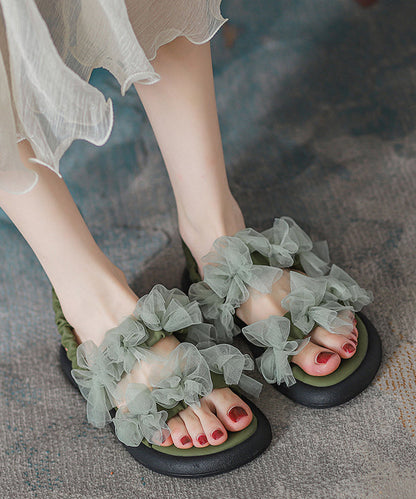 New Green Tulle Bow Splicing Walking Sandals RT1056