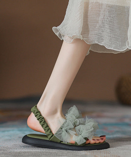 New Green Tulle Bow Splicing Walking Sandals RT1056