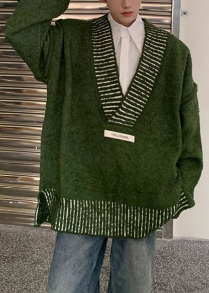 New Green V Neck Cozy Knit Men Sweaters Fall QH022