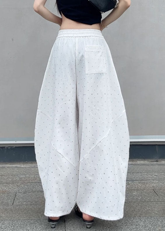 Pockets Waist Elastic Fall Cotton Grey Dot Leg New Pants Wide