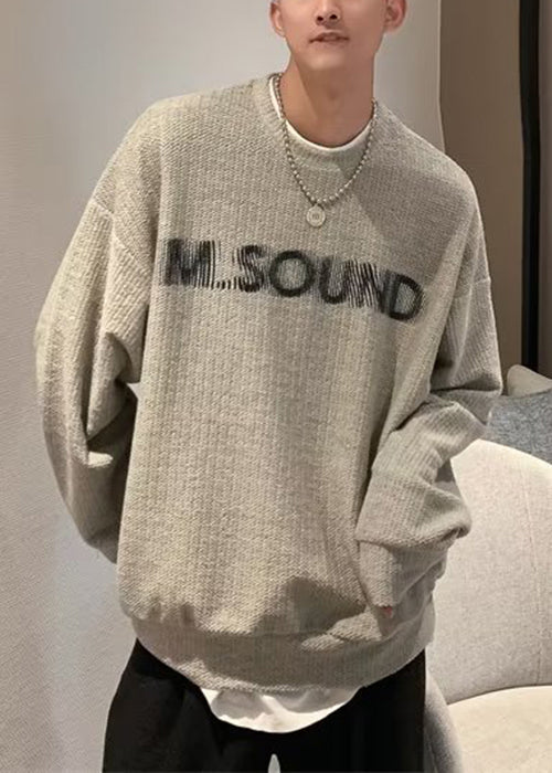 Letter O Cotton Grey Cozy Sweatshirt Neck Spring Men New