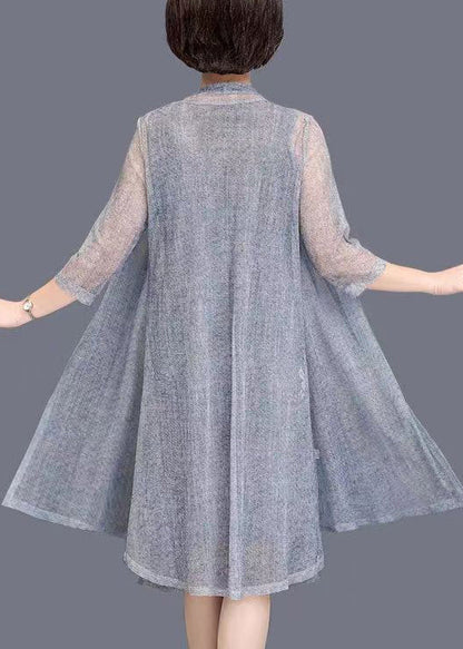 New Grey O Neck Print Tulle Two Piece Set Spring OP1081