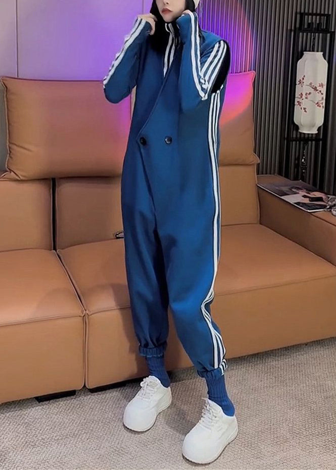 New Grey Striped Button Tops And Jumpsuit Cotton Two Pieces Set Spring YW029