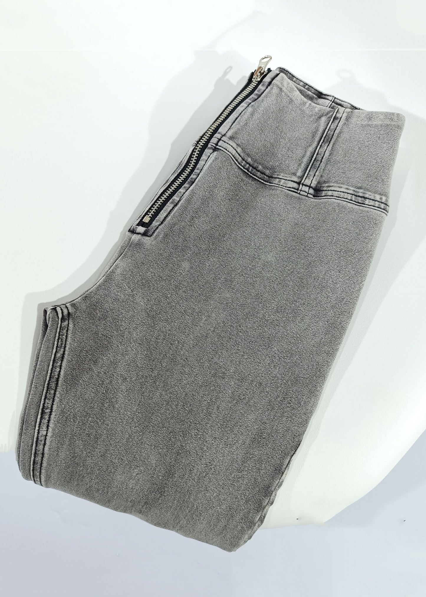 Nouveau pantalon évasé en tricot taille haute à fermeture éclair gris pour l'été KK002