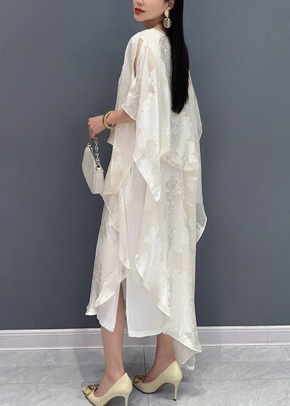 New Jacquard White Silk Maxi Dresses Summer AY1056