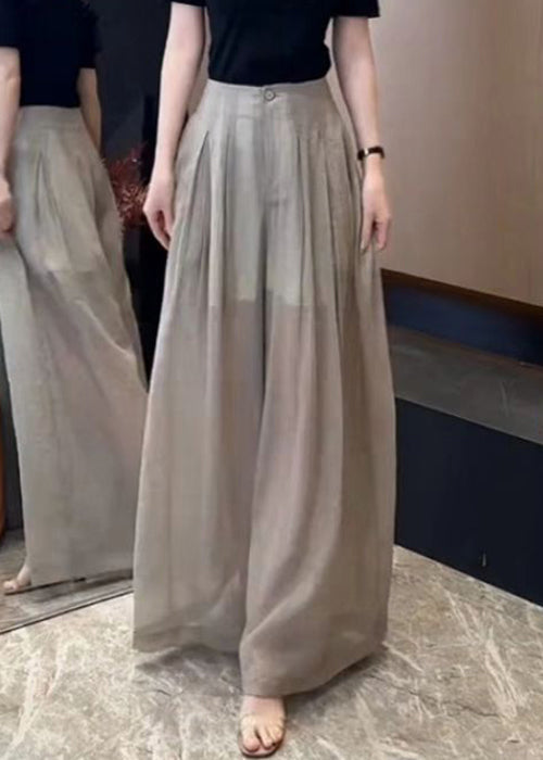 Khaki Linen High Pants Wide Waist Button Leg New Fall