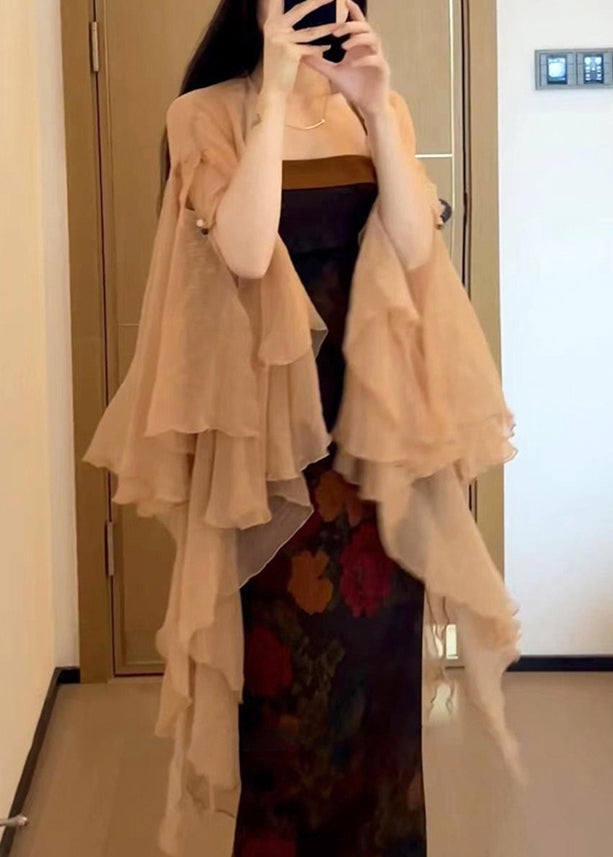 Ärmel Khaki Solid Butterfly Dünne Chiffon Strickjacken Neu