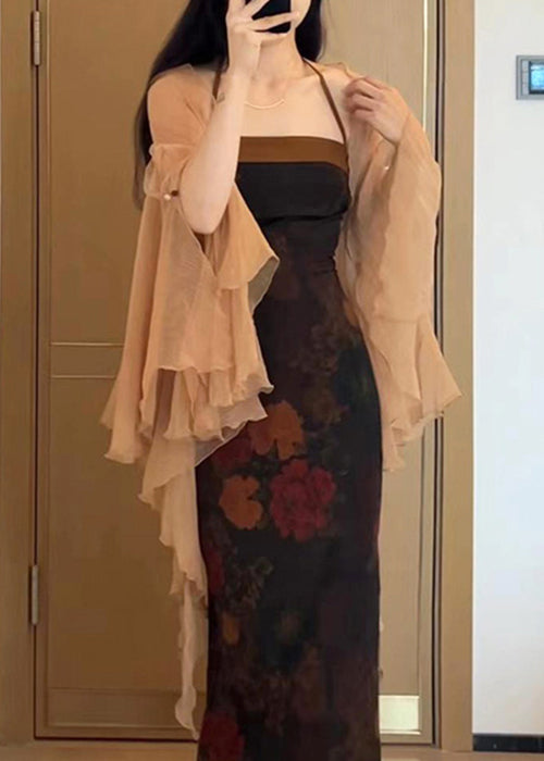 Ärmel Khaki Solid Butterfly Dünne Chiffon Strickjacken Neu