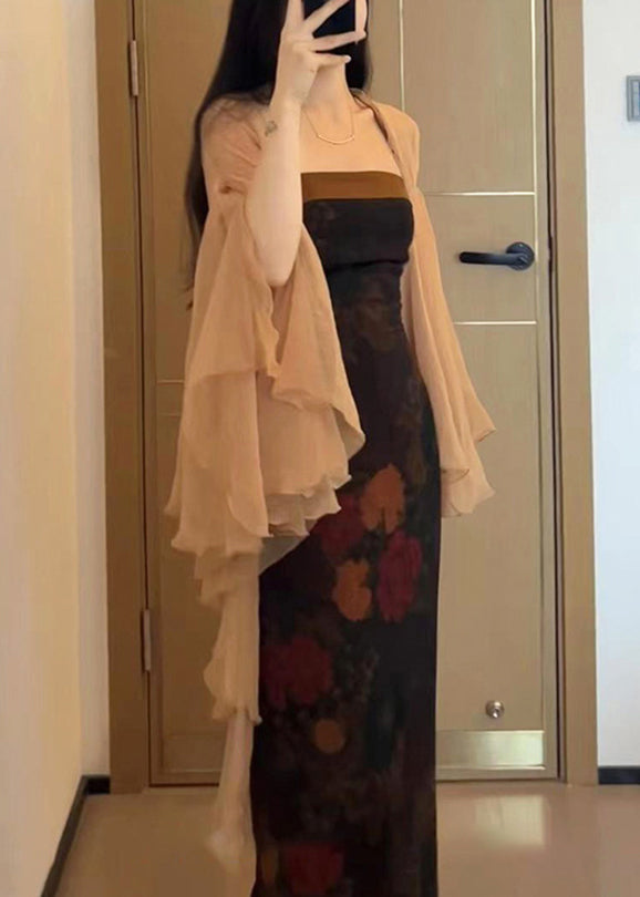 Ärmel Khaki Solid Butterfly Dünne Chiffon Strickjacken Neu