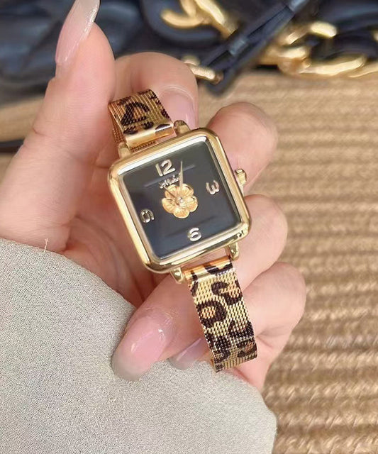 Montres Leopard à mouvement en acier inoxydable noir, à quartz neuf