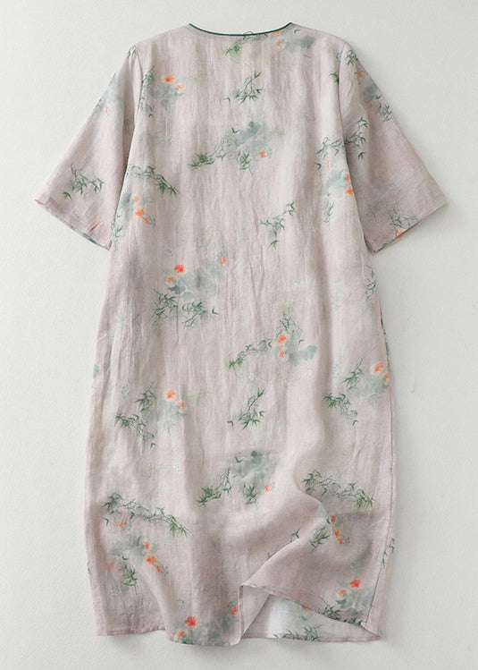 New Light Pink Button Print Cotton Dress Summer JH051