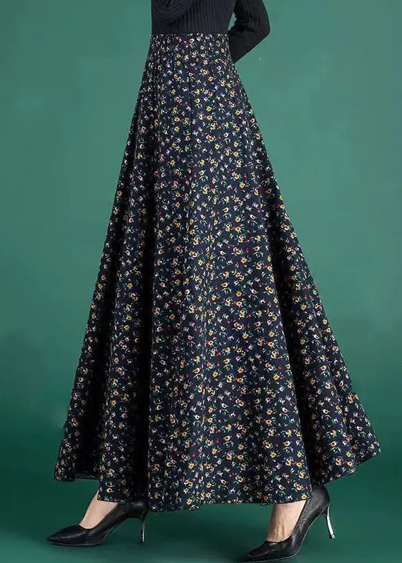 New Navy Print Elastic Waist Cotton Skirts Fall Ada Fashion