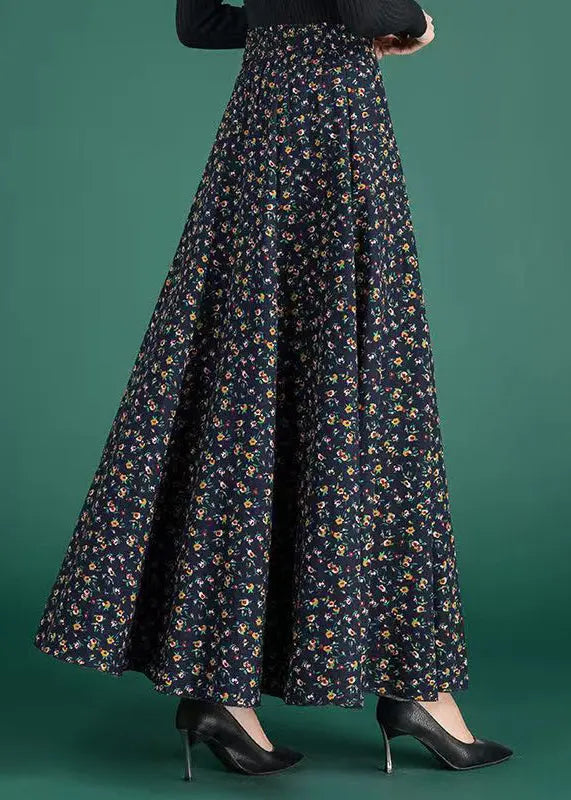 New Navy Print Elastic Waist Cotton Skirts Fall Ada Fashion