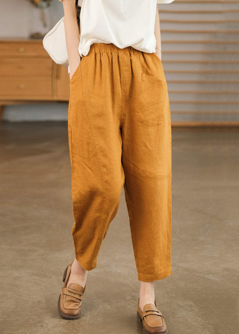 Pockets Summer Elastic Crop Wais Patchwork Orange New Cotton
