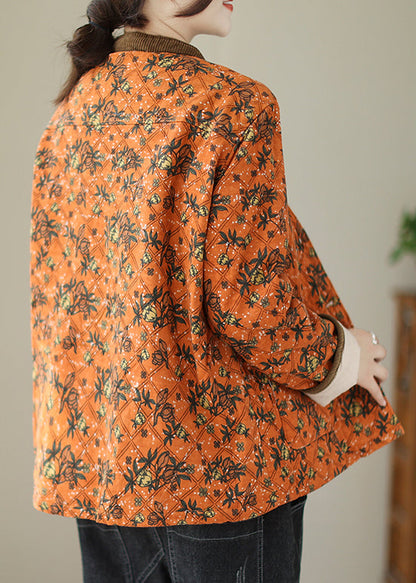 New Orange Print Pockets Thick Parkas Winter QO063