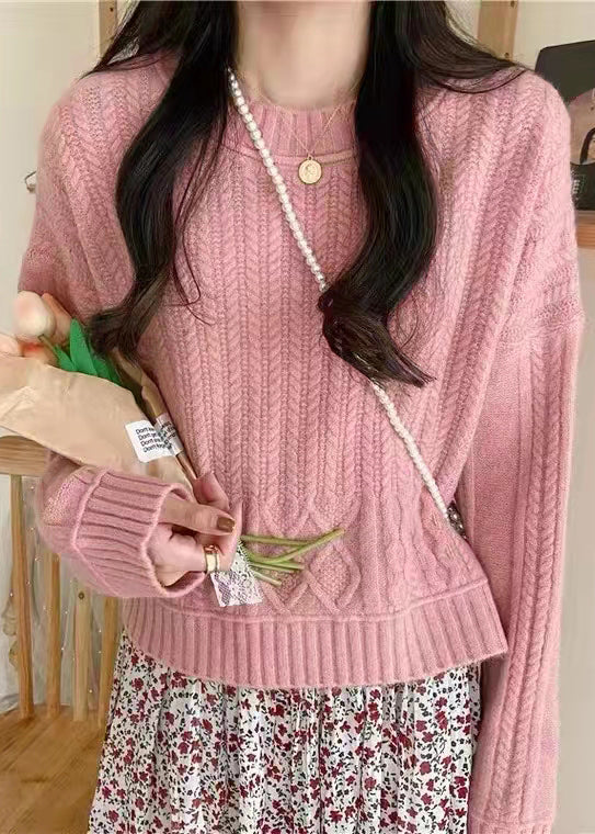 Nouveaux pulls en maille torsadée patchwork vert paon à col rond, automne TU046