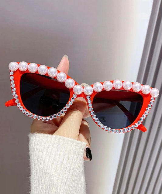 New Personalized Diamond Studded Pearl Cat Eye Sunglasses XS1086