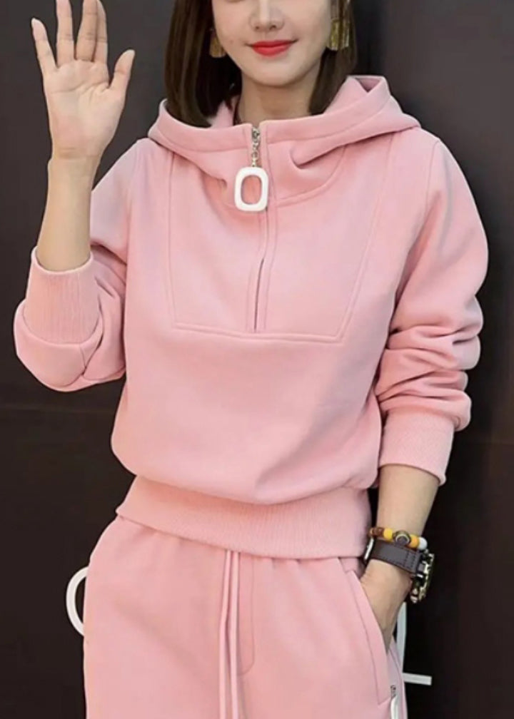 And Beam Cotton New Tops Pieces Pants Hooded Two Zippered Pink