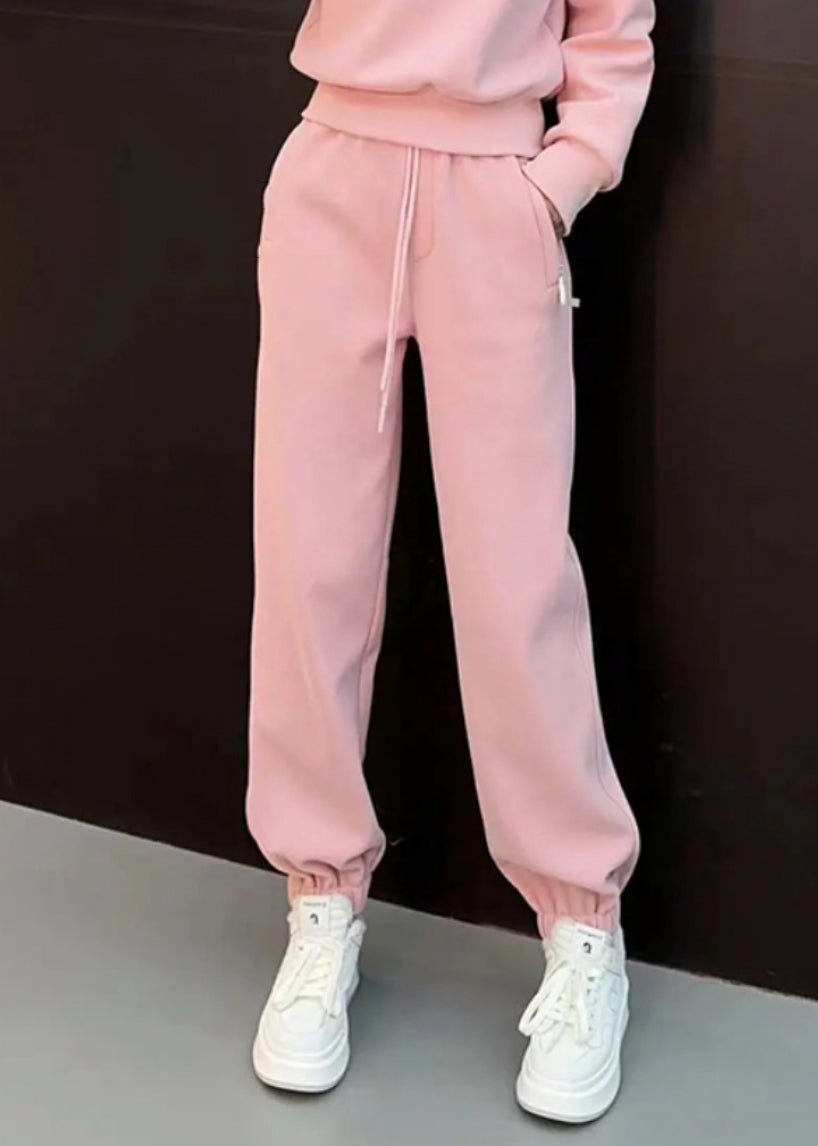 And Beam Cotton New Tops Pieces Pants Hooded Two Zippered Pink