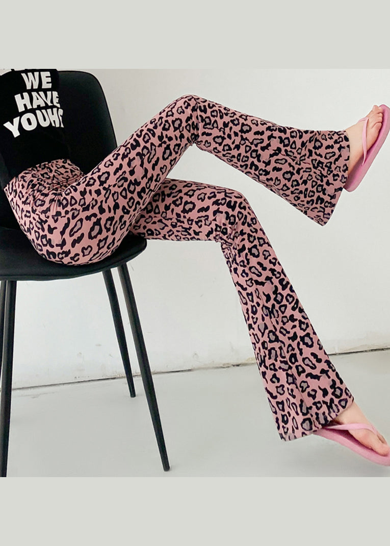 New Pink Leopard High Waist Slim Fit Flare Leggings Spring YF015