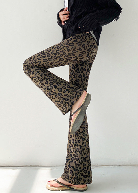 New Pink Leopard High Waist Slim Fit Flare Leggings Spring YF015