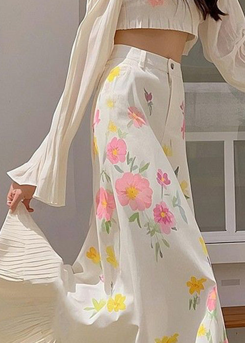 Neu Rosa Druck Taille Frühling Röcke Baumwolle Hohe Faltig