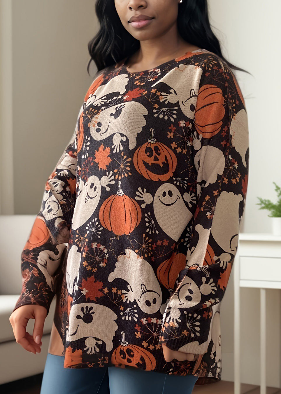 Nouveau pull en coton tricoté à col rond et manches longues imprimé AE1012