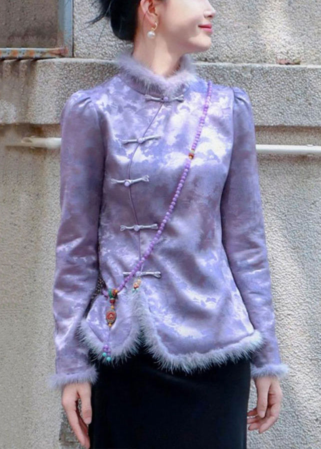 New Purple Button Patchwork Thick Coats Spring RZ009