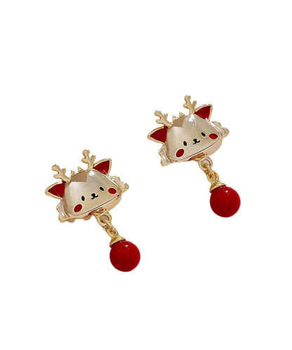 New Red Alloy The Year Of the Loong Pearl Drop Earrings WH051