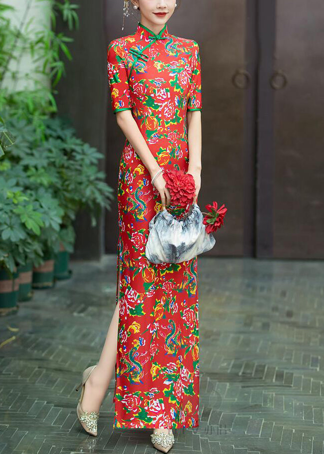 New Red Button Print Cotton Long Dresses Summer QA1006 Ada Fashion