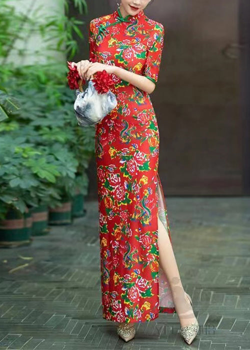 New Red Button Print Cotton Long Dresses Summer QA1006 Ada Fashion