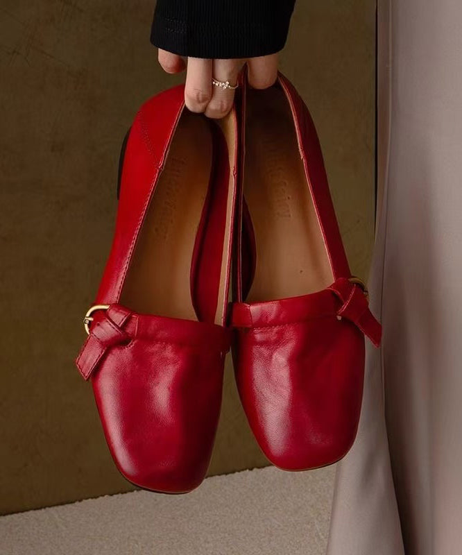 New Cowhide Leather Red Comfortable Splicing Flat Shoes