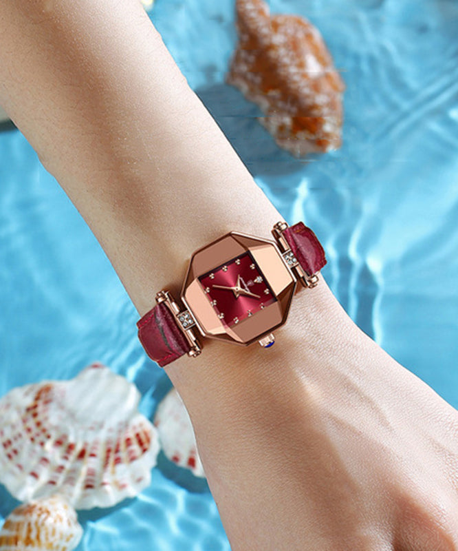 Uhrwerk Rotes Leder Temperglas Neu Wasserdicht Mineral Quarz