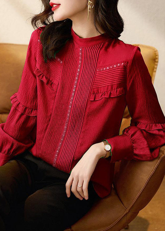 New Red Ruffled Original Design Cotton Shirt Spring RL046