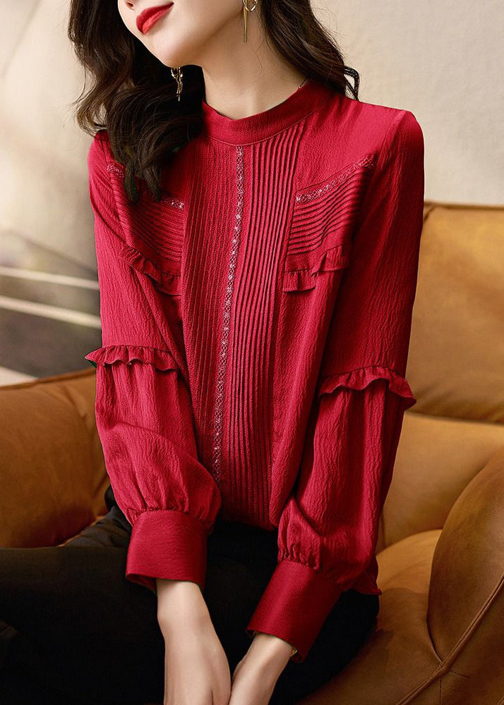 Chemise rouge à volants en coton, design original, nouvelle collection printemps RL046