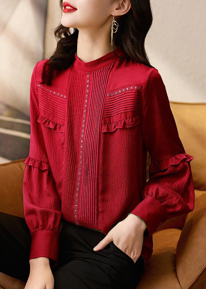 Chemise rouge à volants en coton, design original, nouvelle collection printemps RL046