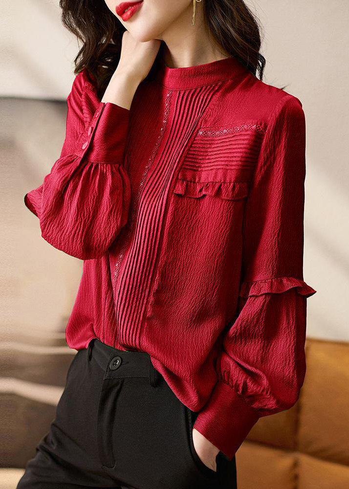 Chemise rouge à volants en coton, design original, nouvelle collection printemps RL046